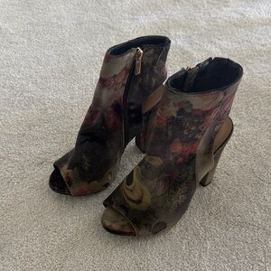 Floral Peep-Toe Ankle Boots